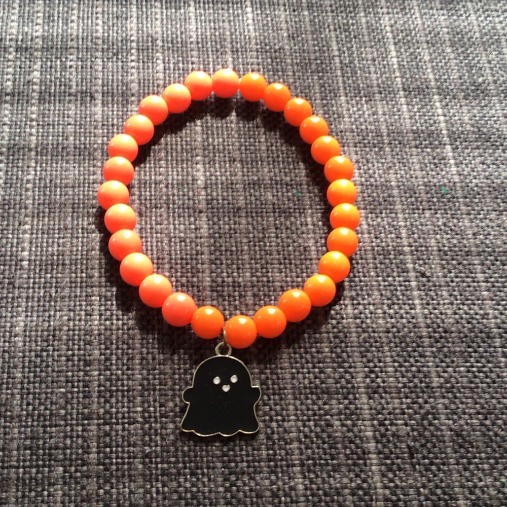 Kids' Orange Beaded Bracelet with Ghost Charm